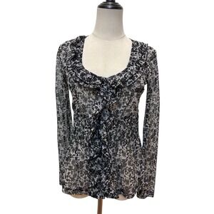 Sheer Mesh Floral Blouse Button Down Top Sz S Fairy Grunge Whimsigoth